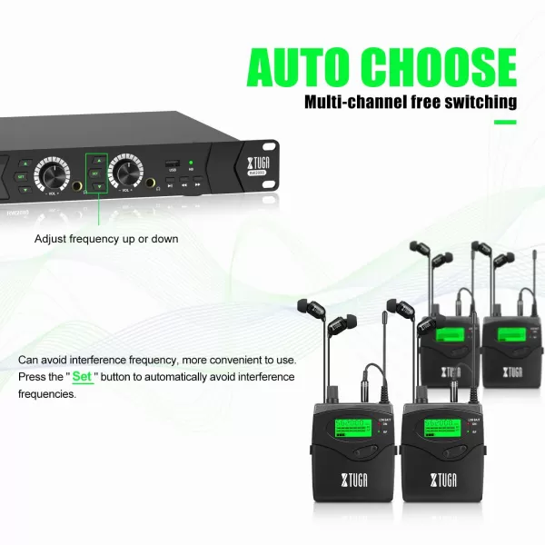XTUGA RW2090 - 4 Bodypack 2 Channel Wireless in Ear Monitor System XTUGA RW2090 - 4 Bodypack 2 Channel Wireless in Ear Monitor System