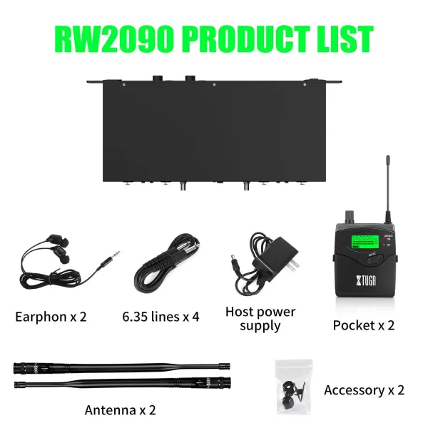 XTUGA RW2090 - 4 Bodypack 2 Channel Wireless in Ear Monitor System XTUGA RW2090 - 4 Bodypack 2 Channel Wireless in Ear Monitor System