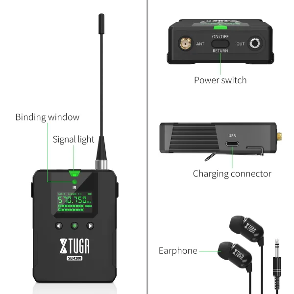 XTUGA SEM200 - 4 Bodypack Stereo Wireless in Ear Monitor System  XTUGA SEM200 - 4 Bodypack Stereo Wireless in Ear Monitor System