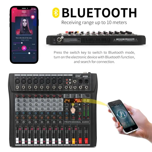 XTUGA RX80 8-Channel Professional Audio Mixer XTUGA RX80 8-Channel Professional Audio Mixer