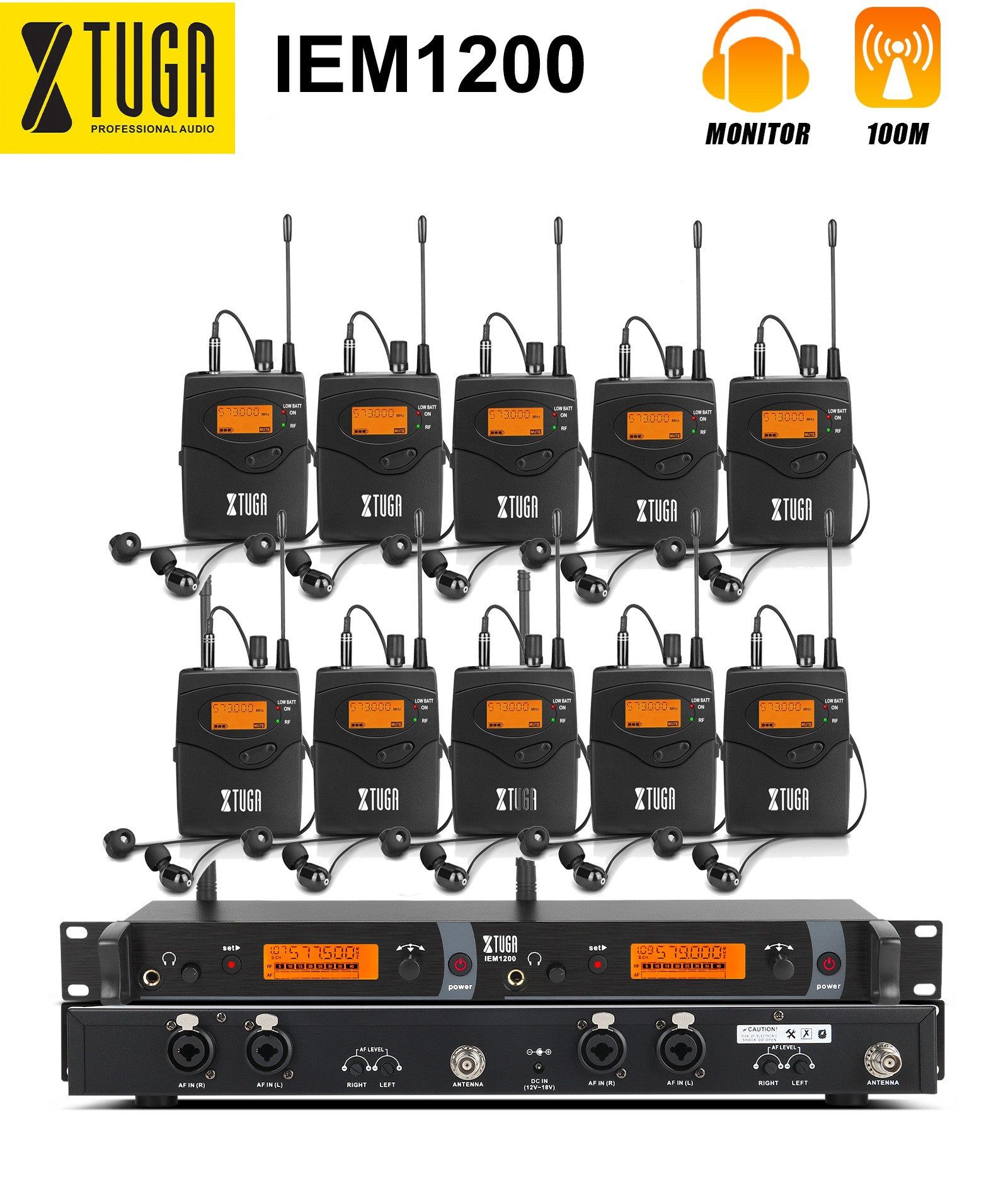 Xtuga IEM1200 10 Bodypack Wireless In Ear Monitor System