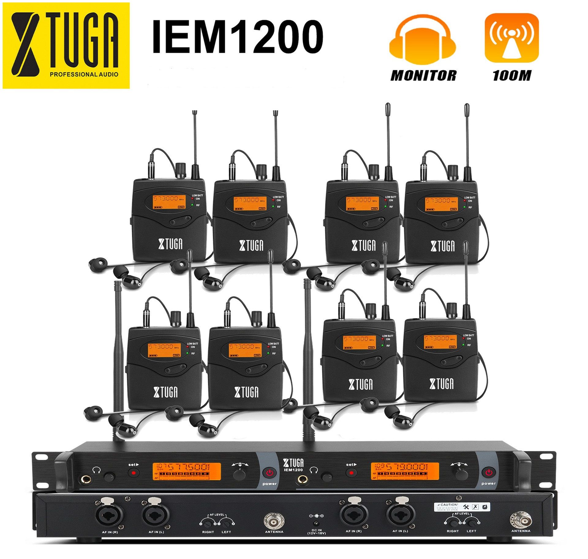 Xtuga IEM1200 8 Bodypack Wireless In Ear Monitor System 