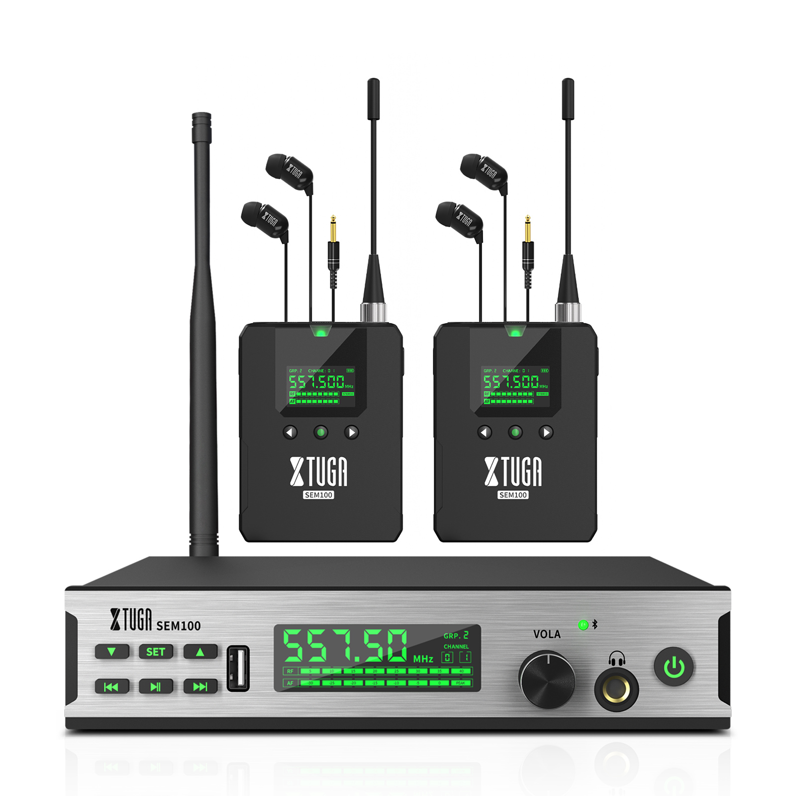 XTUGA SEM200 Stereo Wireless 2 Channel UHF Wireless in Ear Monitor ...